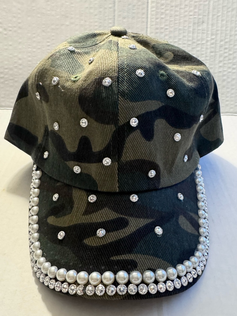 NWOT Camo Rhinestone Pearl Trucker Hat